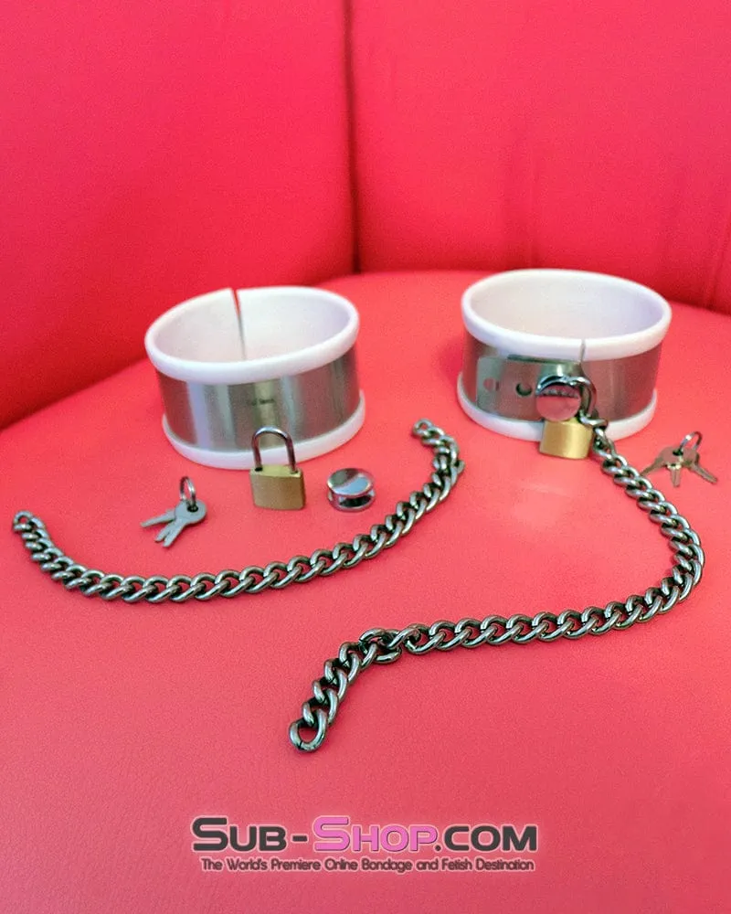 9345M      White Rubber Lined Stainless Steel Locking Ankle Shackles