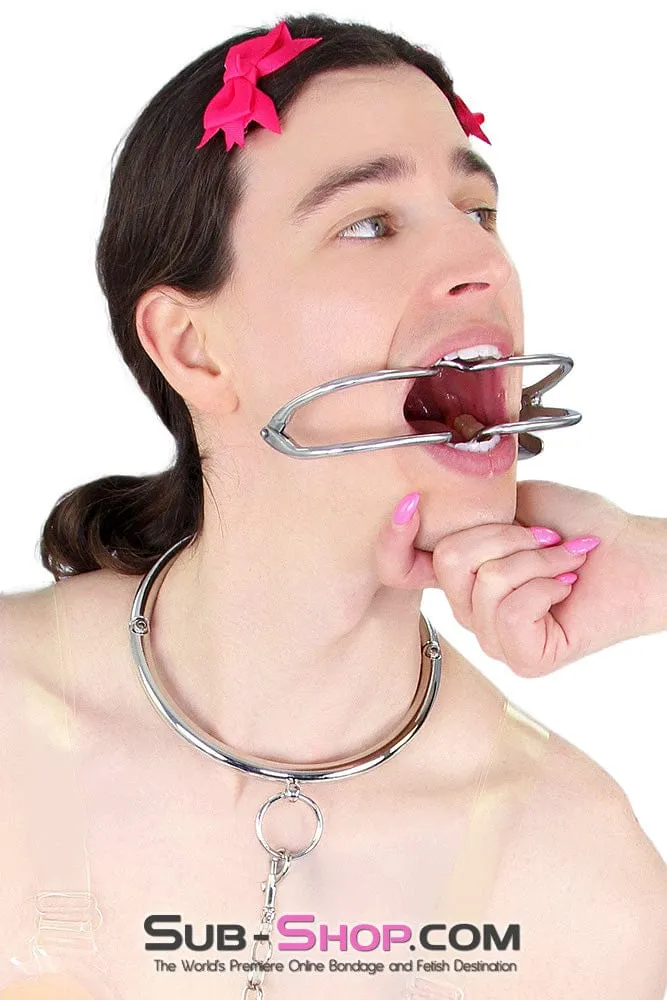 9969M-SIS      Sissy Boi Bondage Steel Collar with Removeable Chained Professional Dominatrix Adjustable Handcuffs