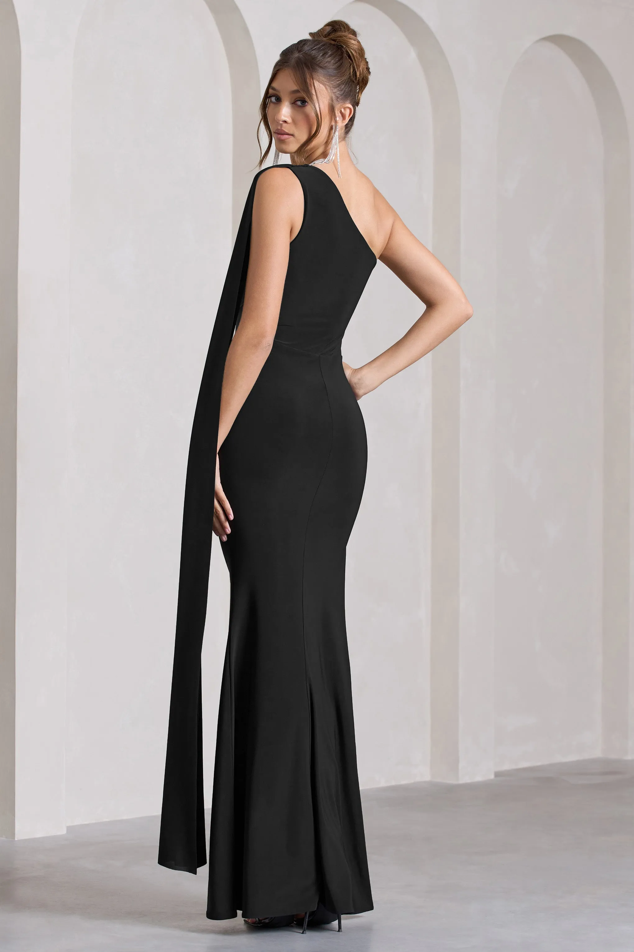 Adelaide | Black Asymmetric Sleeveless Split Maxi Dress