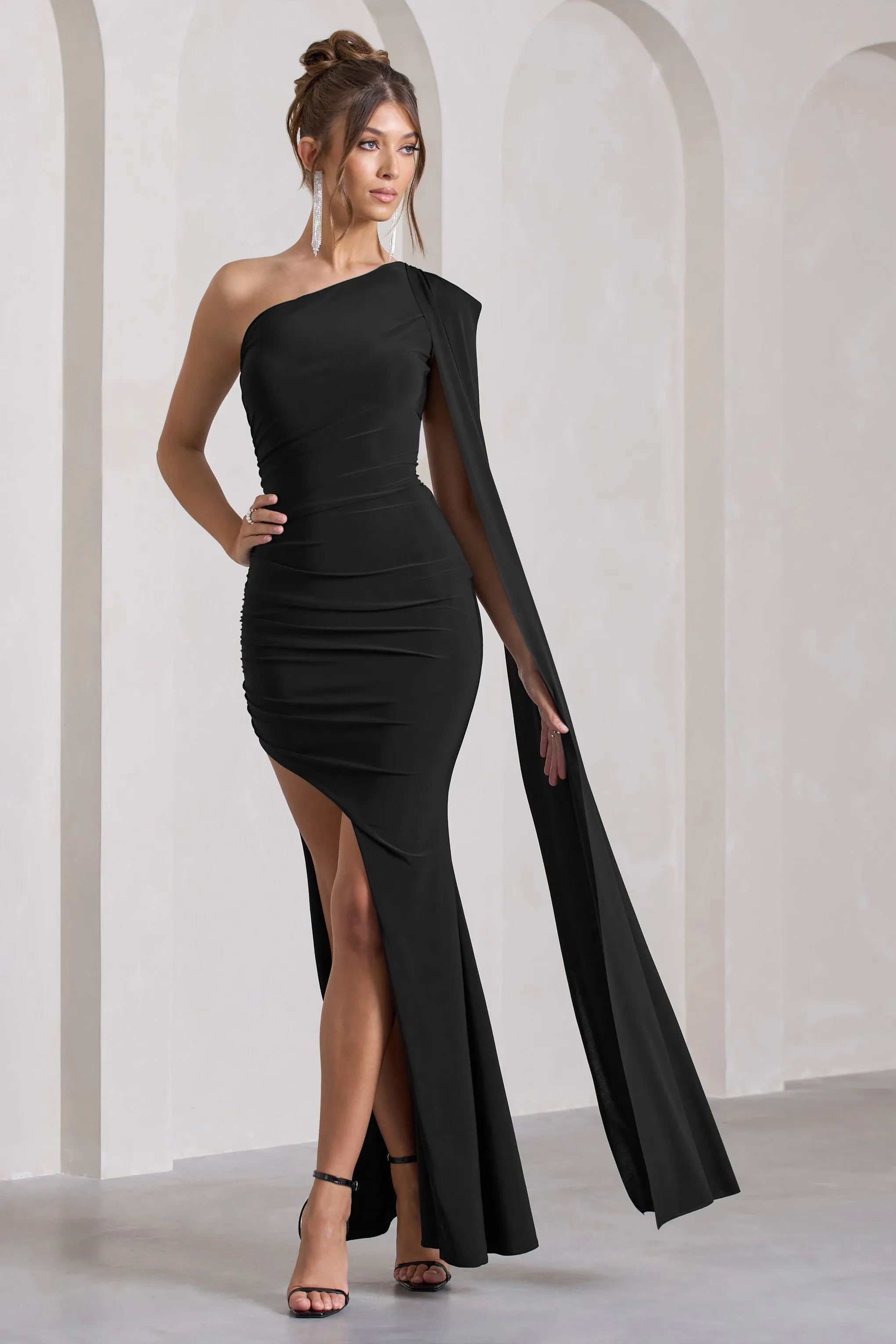 Adelaide | Black Asymmetric Sleeveless Split Maxi Dress