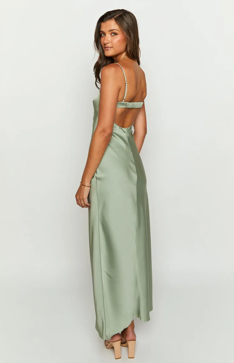 Amour Sage Satin Maxi Dress