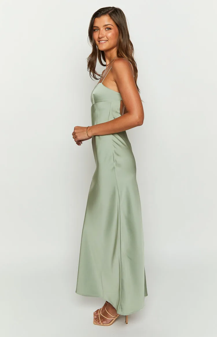 Amour Sage Satin Maxi Dress