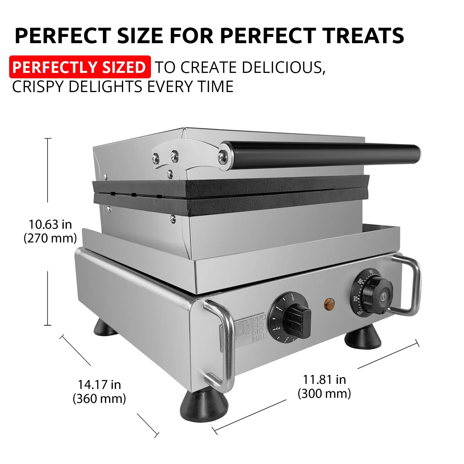 AP-506 Stainless Steel Rectangular Waffle Iron - Press Type, Makes 6 Belgian Waffles, Nonstick Coating