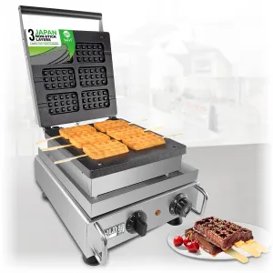 AP-506 Stainless Steel Rectangular Waffle Iron - Press Type, Makes 6 Belgian Waffles, Nonstick Coating