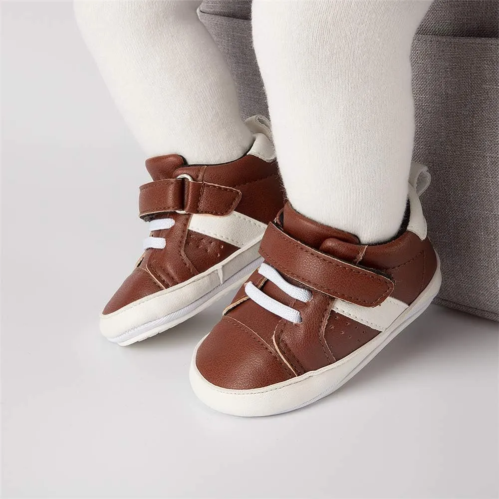 Baby Boys Girls Lace up Leather Sneakers Toddler Wedding Uniform Dress Shoes Soft Rubber Sole Infant Moccasins Newborn Anti-Slip Oxford Loafers First Walker Crib Shoes