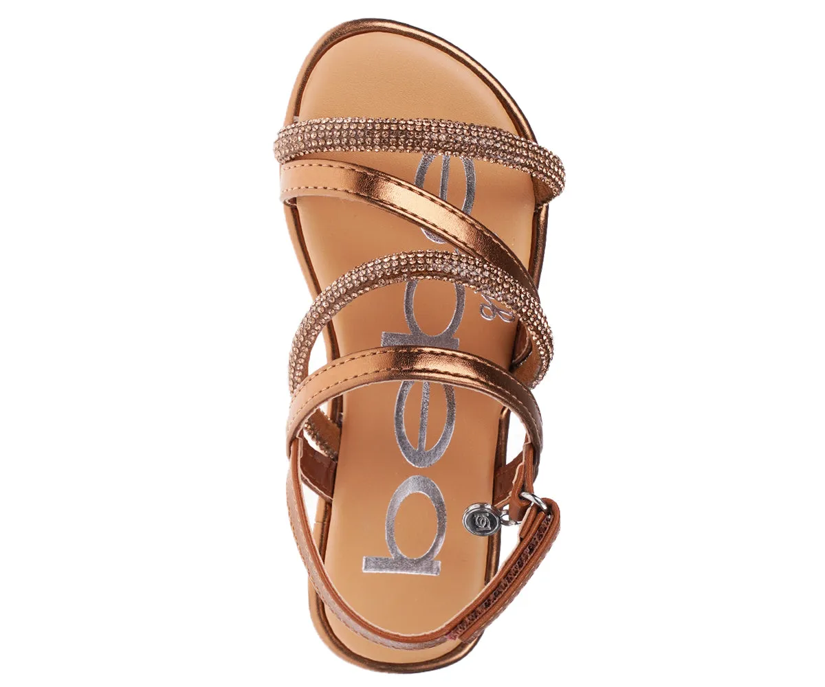 bebe Girl's Stylish Strappy Flat Sandals with Rhinestone Hardware - Flat Sandals for Little Kid/Big Kid