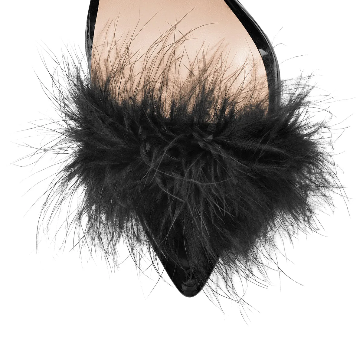 Black Feather High Heel Clear Strap Stilettos Sandals