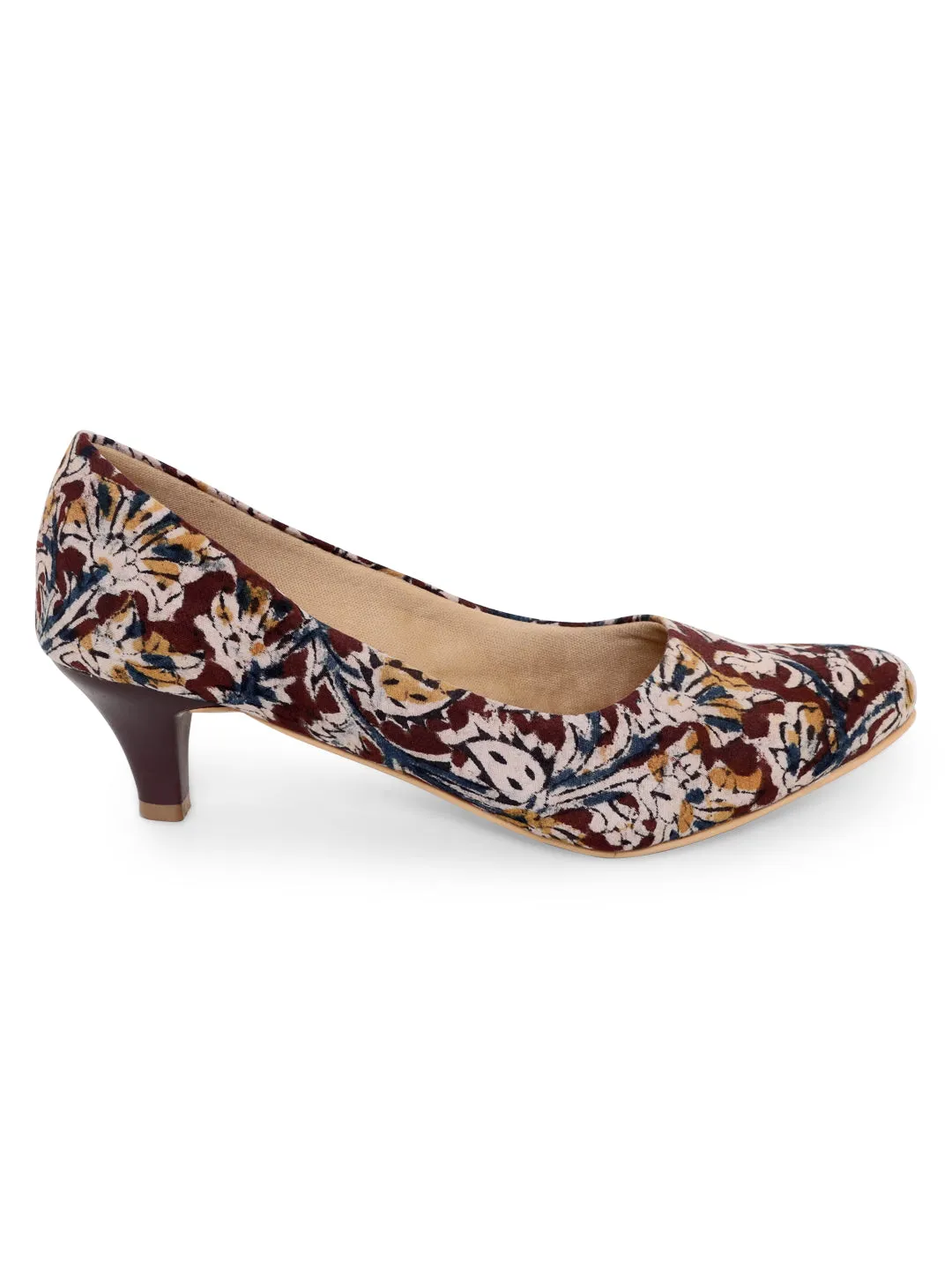 Brown Kalamkari Block Print Kitten Heels