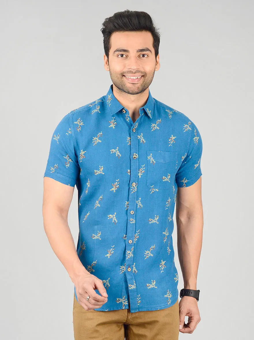 Campanula Blue Printed Slim Fit Casual Shirt | JadeBlue