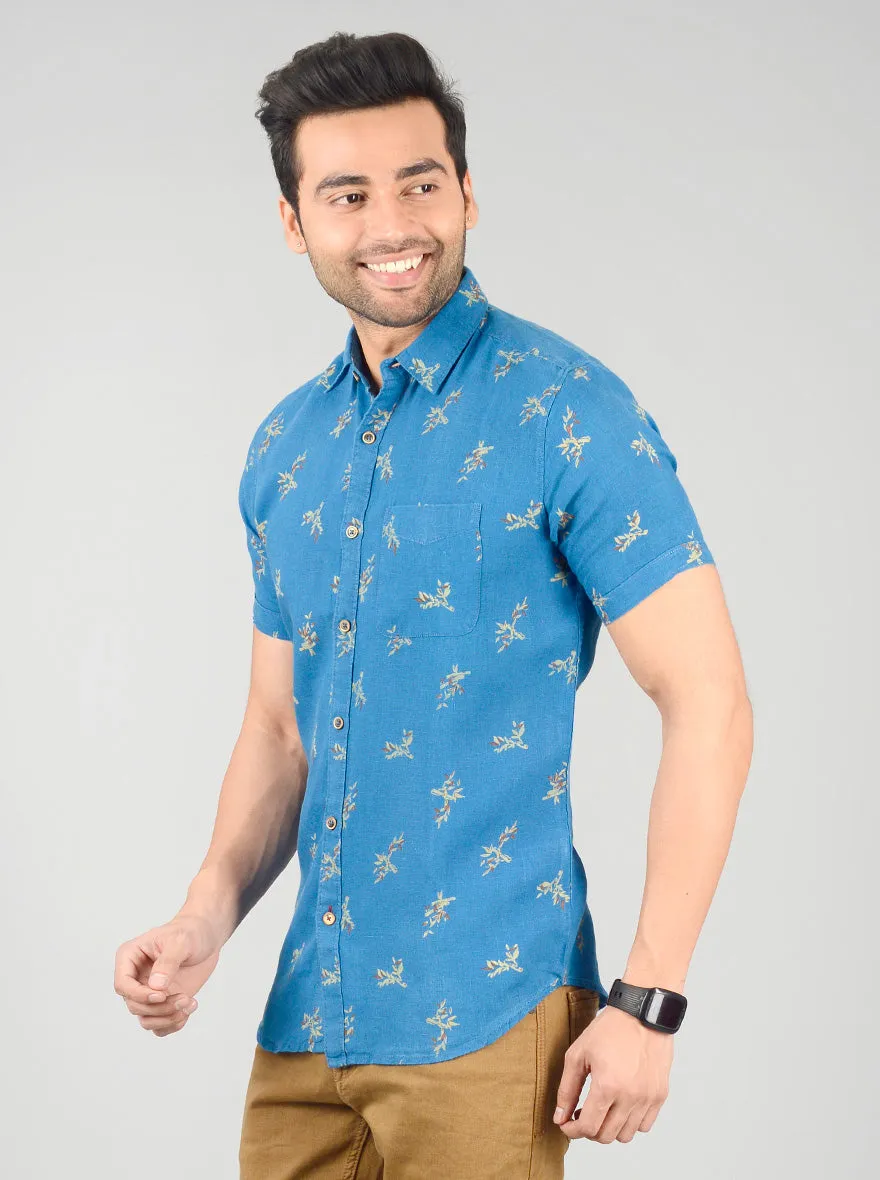 Campanula Blue Printed Slim Fit Casual Shirt | JadeBlue