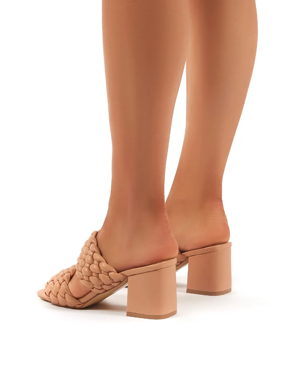 Chelsee Nude PU Block Heeled Mules