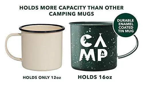 Create Your Space Camping Coffee Mug - Hipster Camp Design on Large Enamel Coated Tin Mug (16 Ounce)