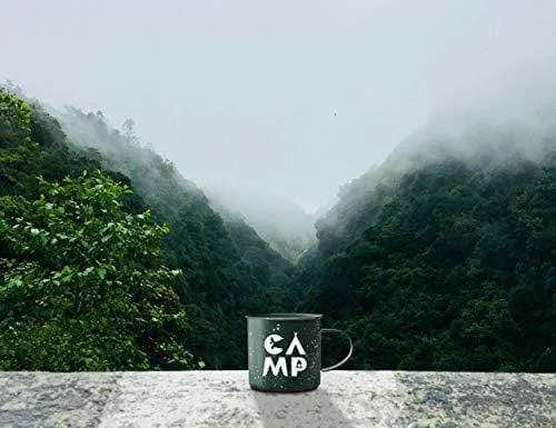 Create Your Space Camping Coffee Mug - Hipster Camp Design on Large Enamel Coated Tin Mug (16 Ounce)