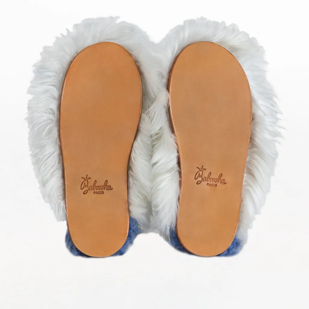 ETHICALLY AND CRUELTY FREE ALPACA SLIPPERS IN POWDER SKY BLUE