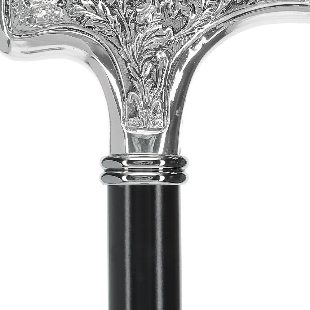 Italian Import: Silver 925r Embossed Fritz Handle Cane