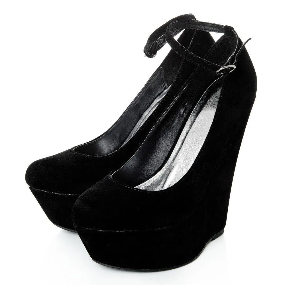 Jenna Platform Ankle Strap Wedge High Heeled Court Shoe