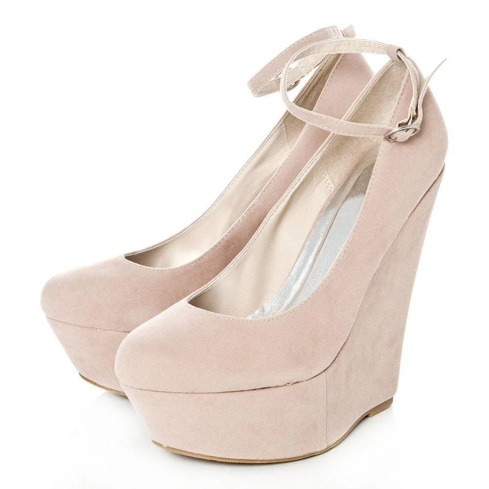 Jenna Platform Ankle Strap Wedge High Heeled Court Shoe