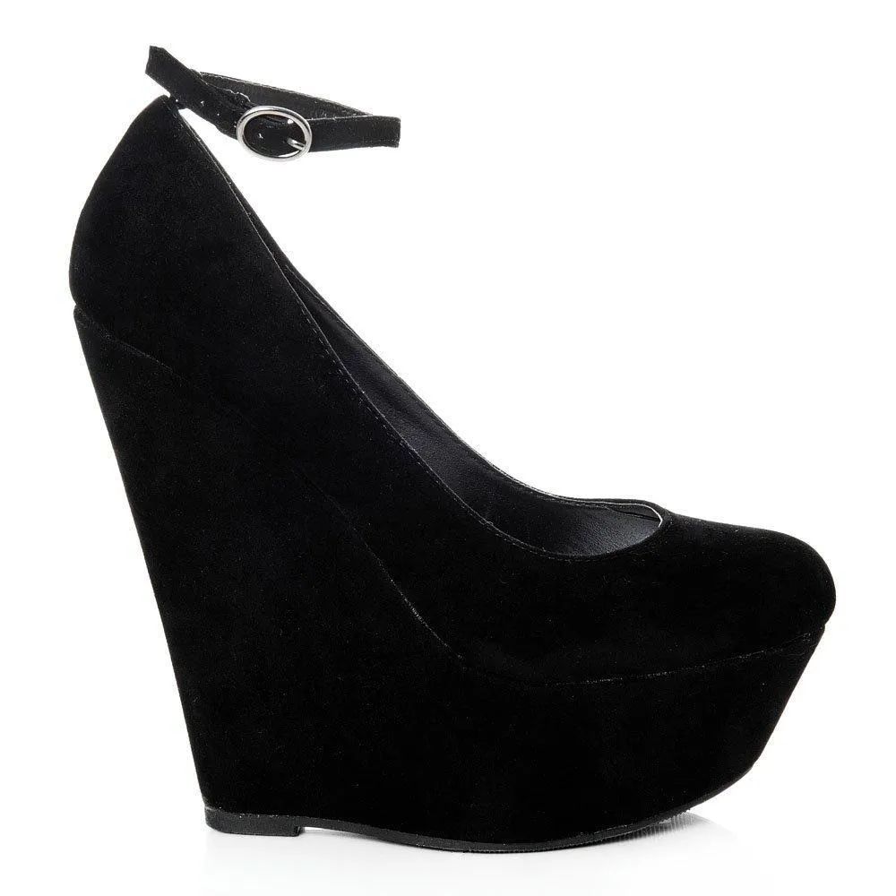 Jenna Platform Ankle Strap Wedge High Heeled Court Shoe