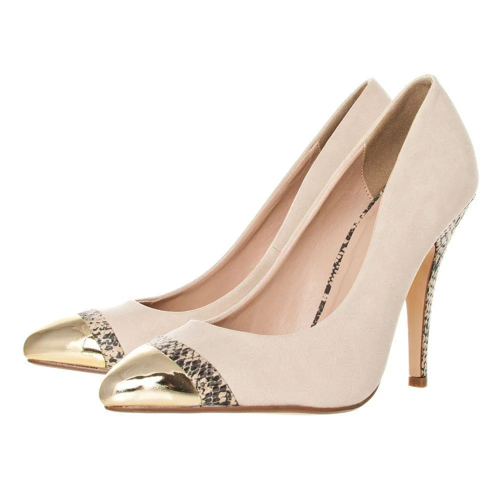 Kelly Pointy Toe Slim High Heel Gladiator Court Shoe With A Gold Metal Cap