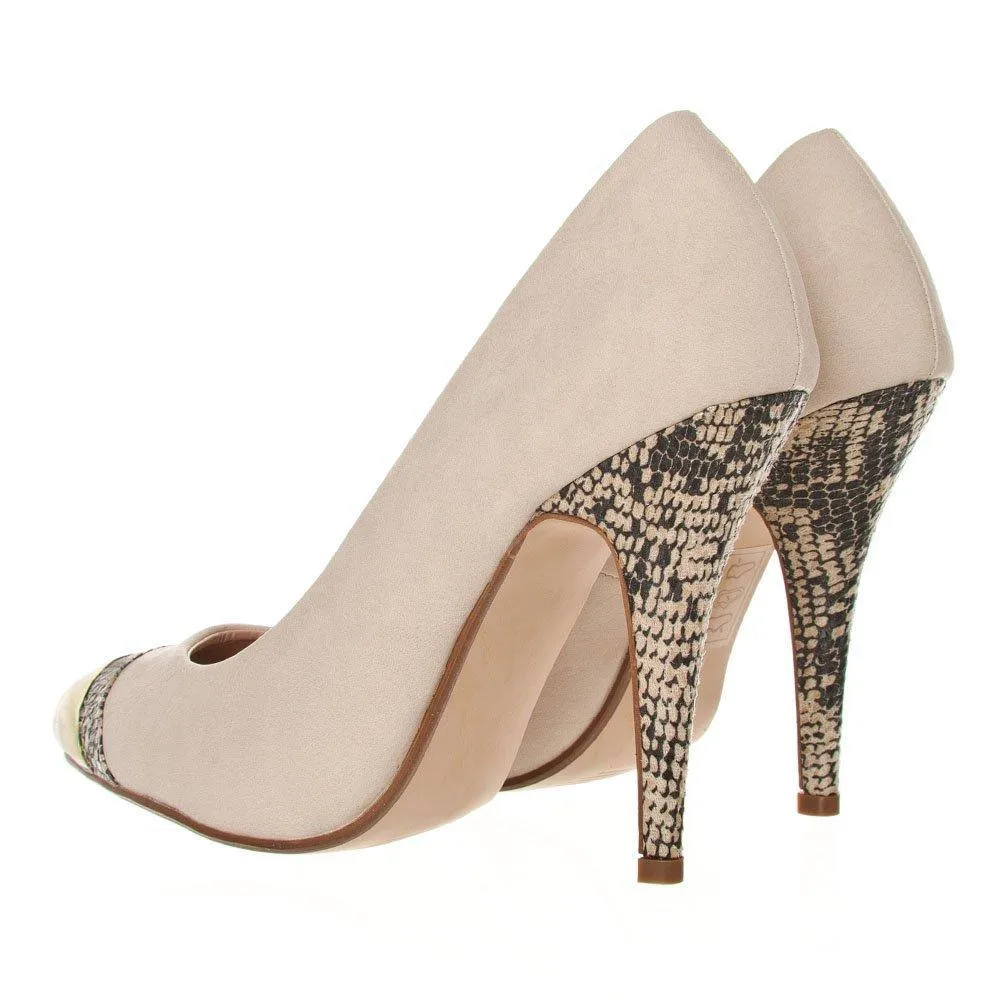 Kelly Pointy Toe Slim High Heel Gladiator Court Shoe With A Gold Metal Cap