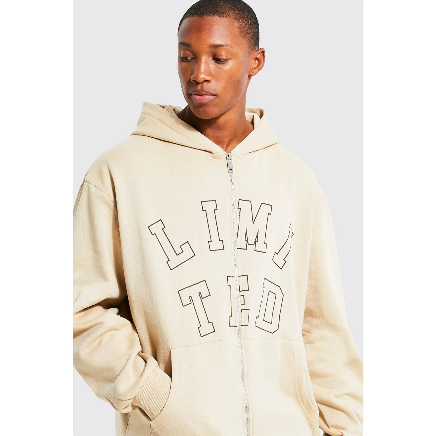 Lightweight Zip Thorugh Graphic Hoodie