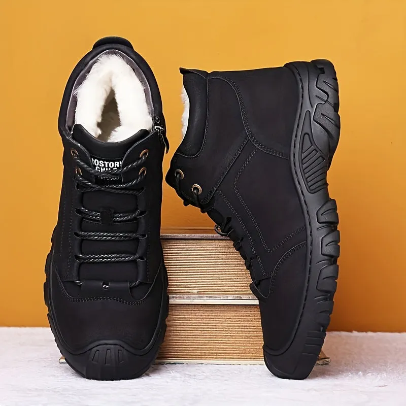 Men's Plush Snow Boots Thermal Winter Shoes Boots With Zippers, Casual Walking Shoes