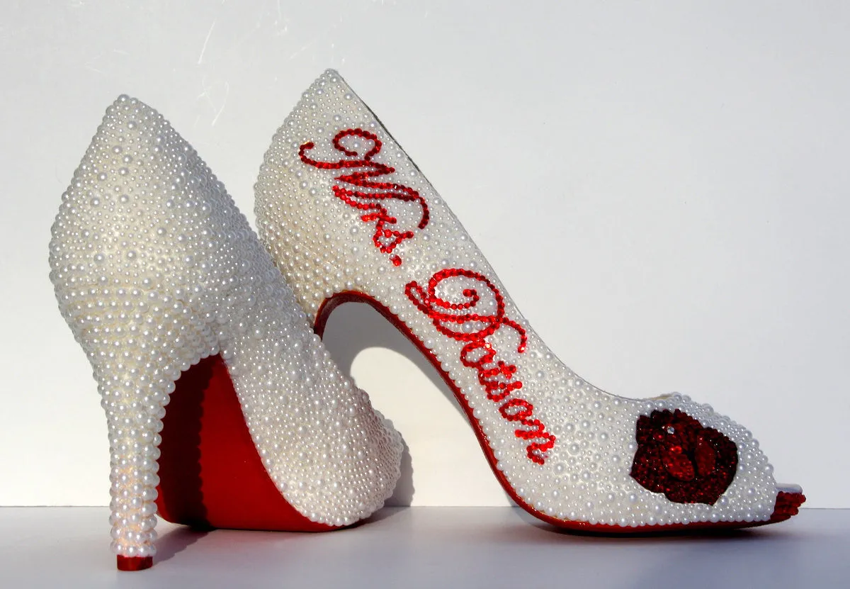 Pearl & Red Swarovski Crystal Heel