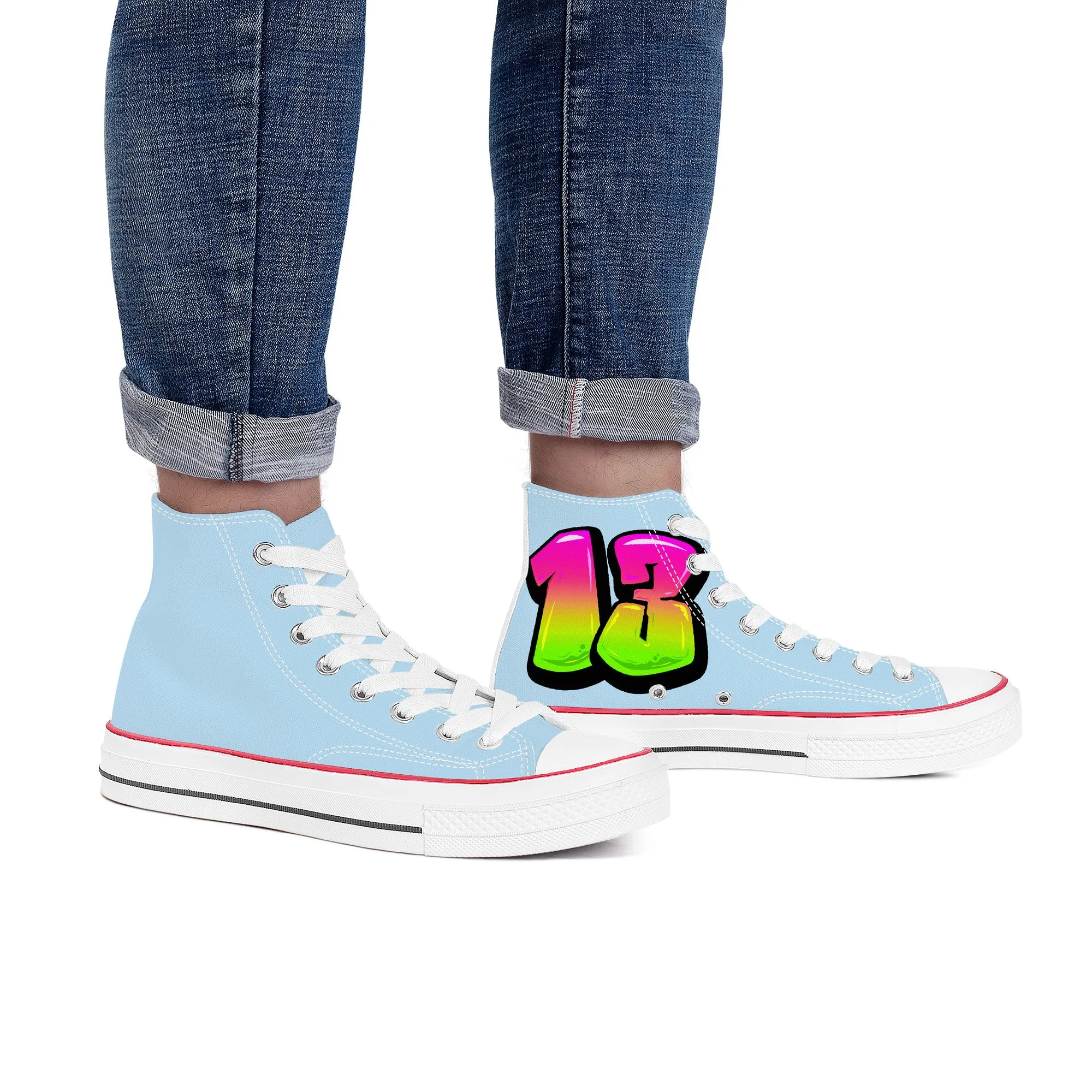 Personalize Graffiti Style Letters- High Top Canvas Shoes - White