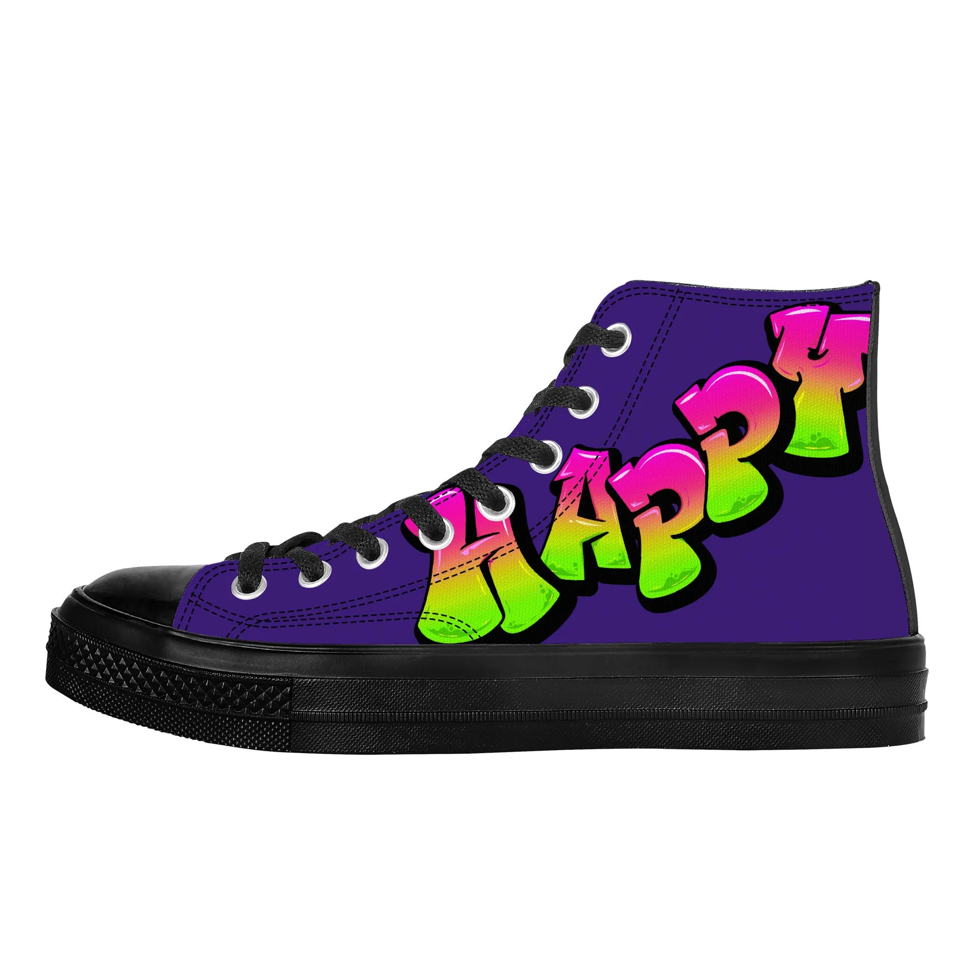 Personalized Graffiti Style Letters- High Top Canvas Shoes - Black