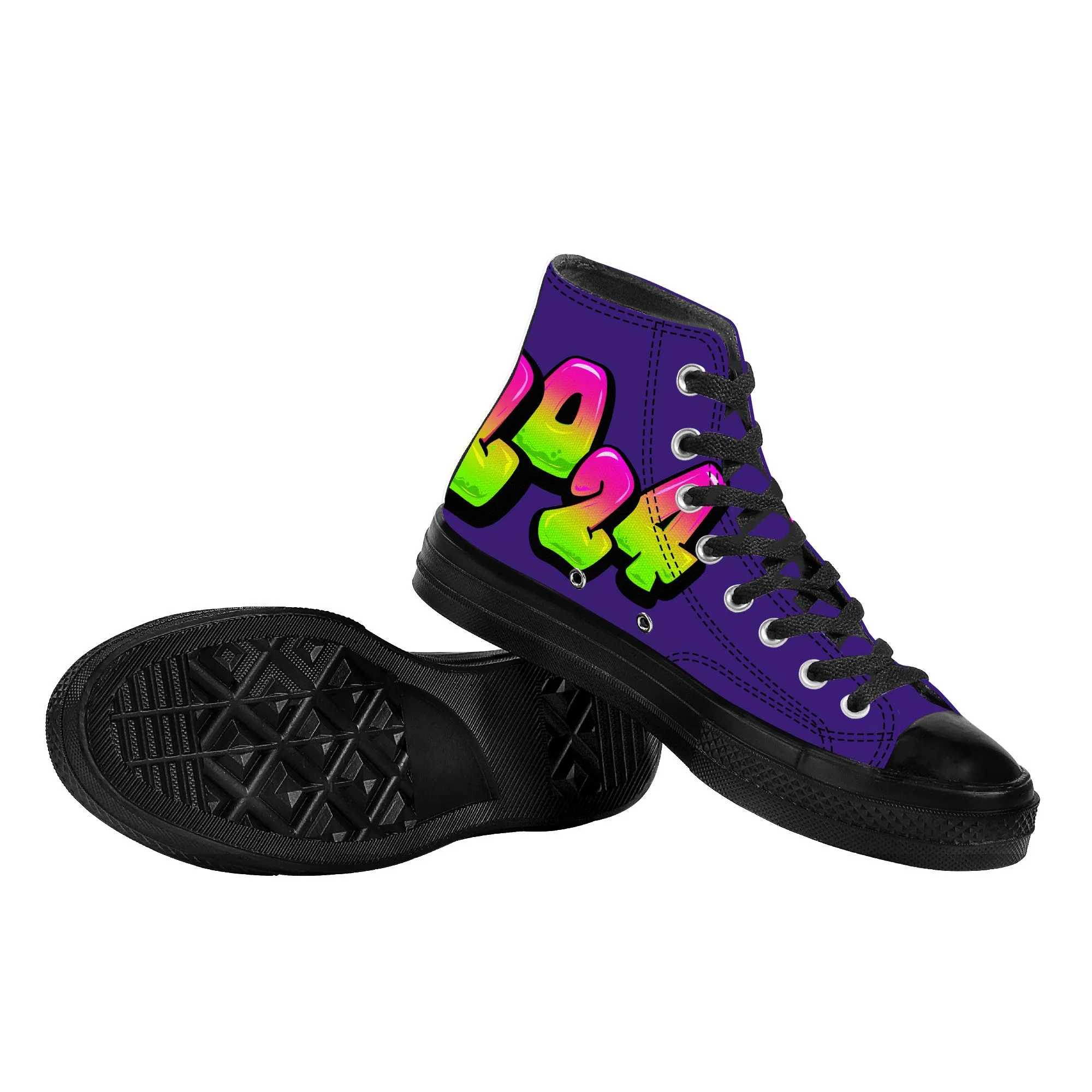 Personalized Graffiti Style Letters- High Top Canvas Shoes - Black