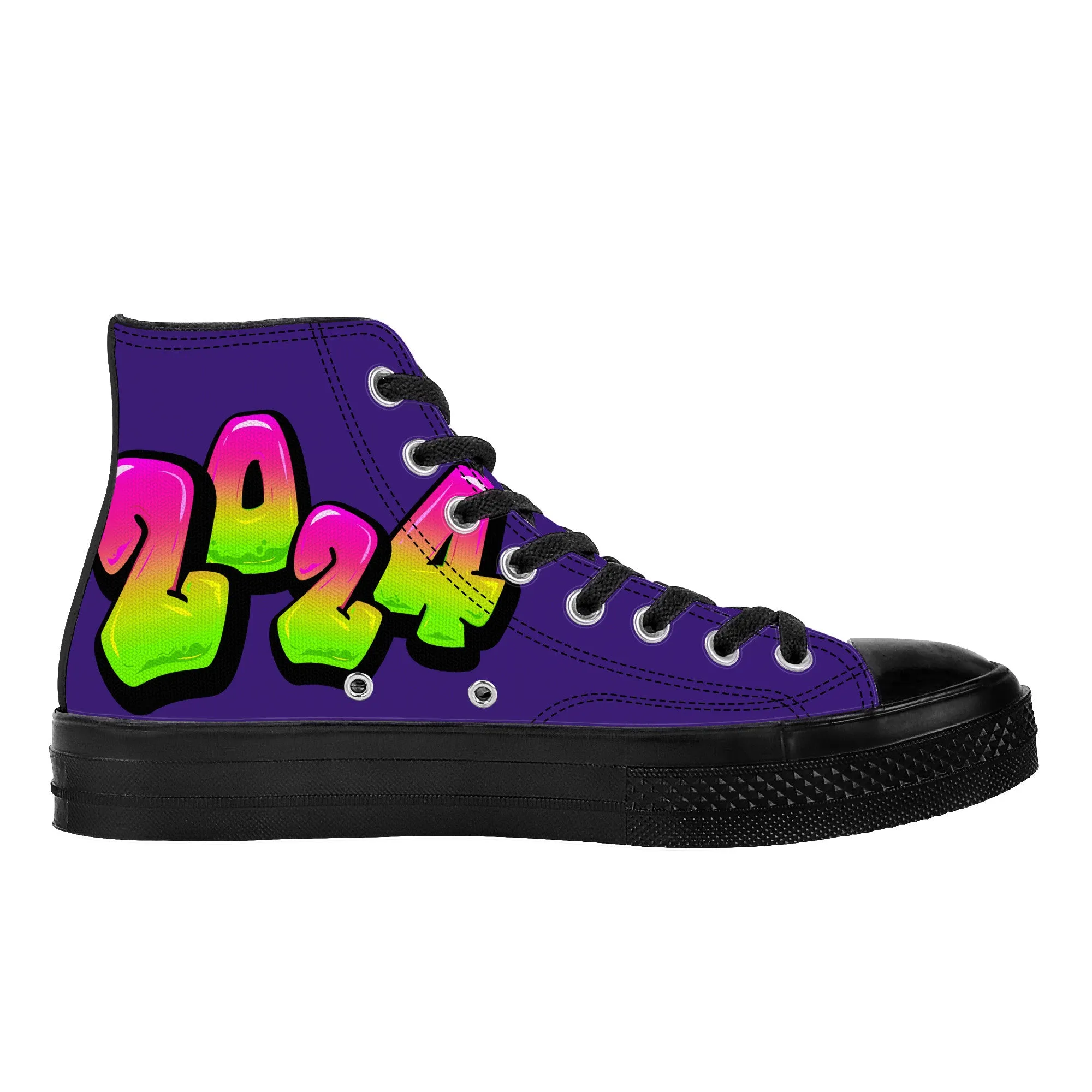 Personalized Graffiti Style Letters- High Top Canvas Shoes - Black