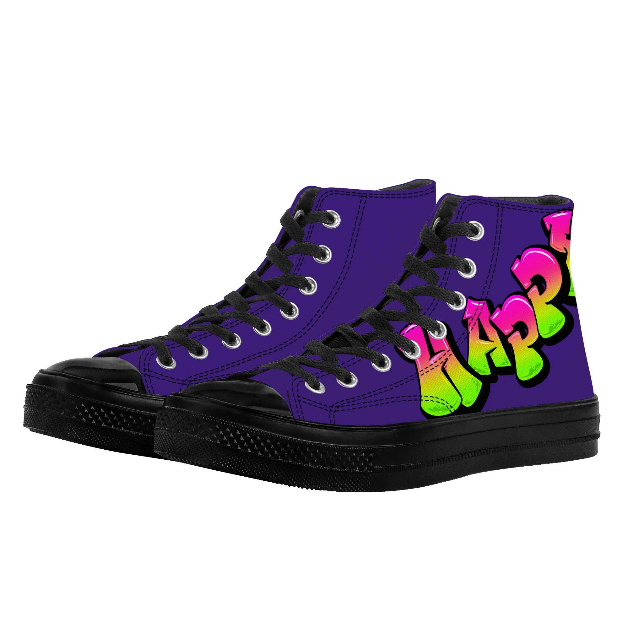 Personalized Graffiti Style Letters- High Top Canvas Shoes - Black