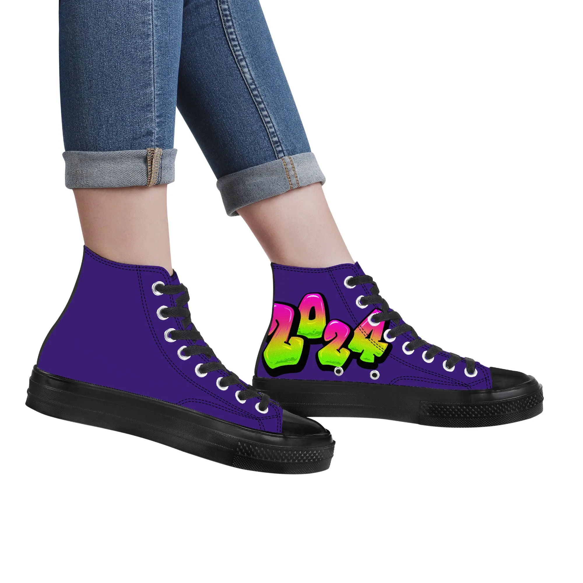 Personalized Graffiti Style Letters- High Top Canvas Shoes - Black