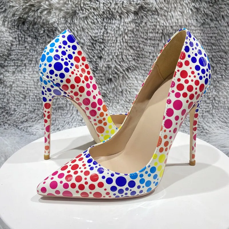 Pre Order:  Multicolor Polka-Dots Printed Patent Pointed-Toe Shoes