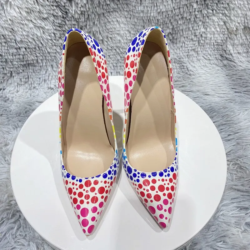 Pre Order:  Multicolor Polka-Dots Printed Patent Pointed-Toe Shoes