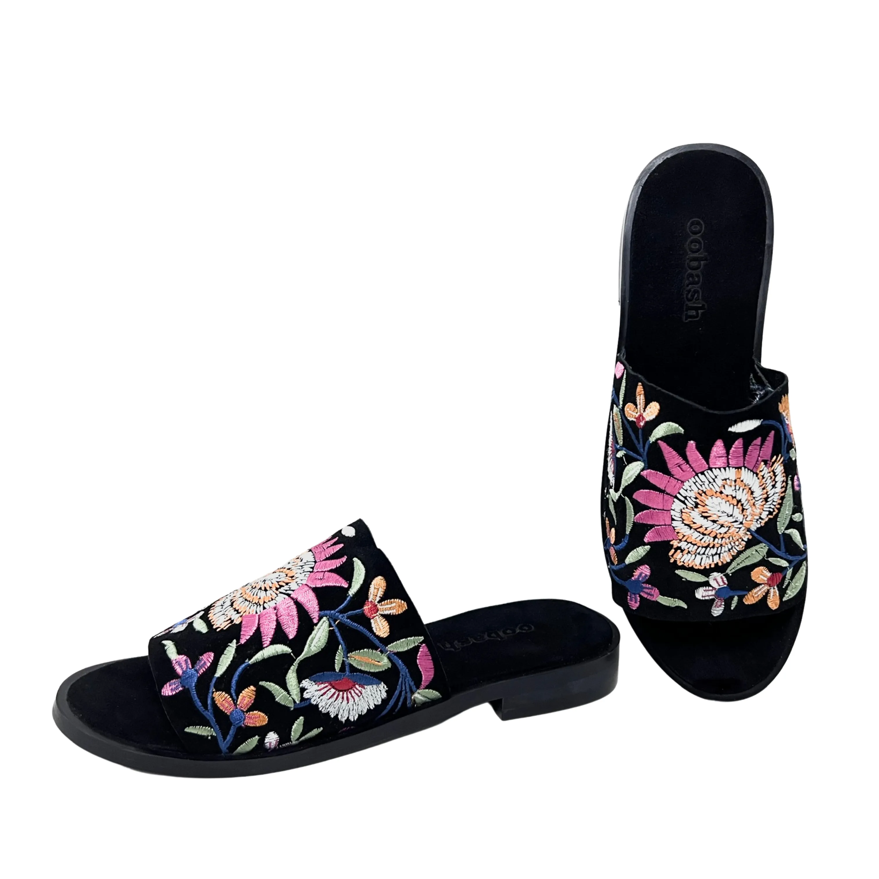 Rose black embroidered suede leather Mule