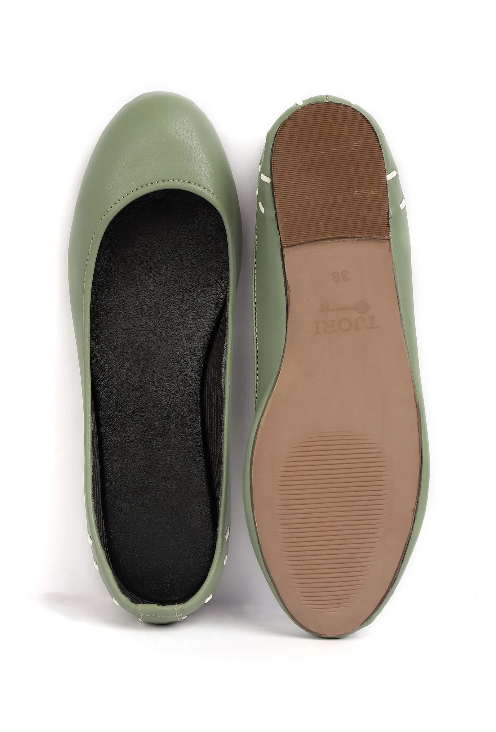 Sage Green Cruelty Free Leather Flat Ballerinas