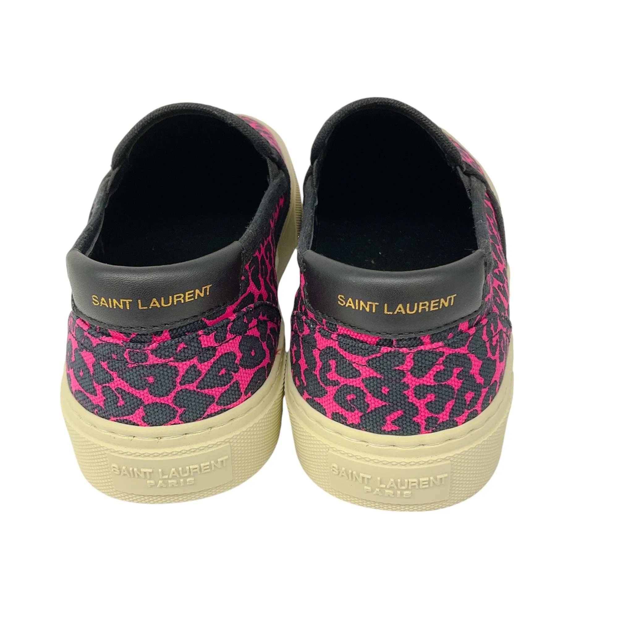 Saint Laurent Pink / Black Printed Canvas Slip-On Sneakers