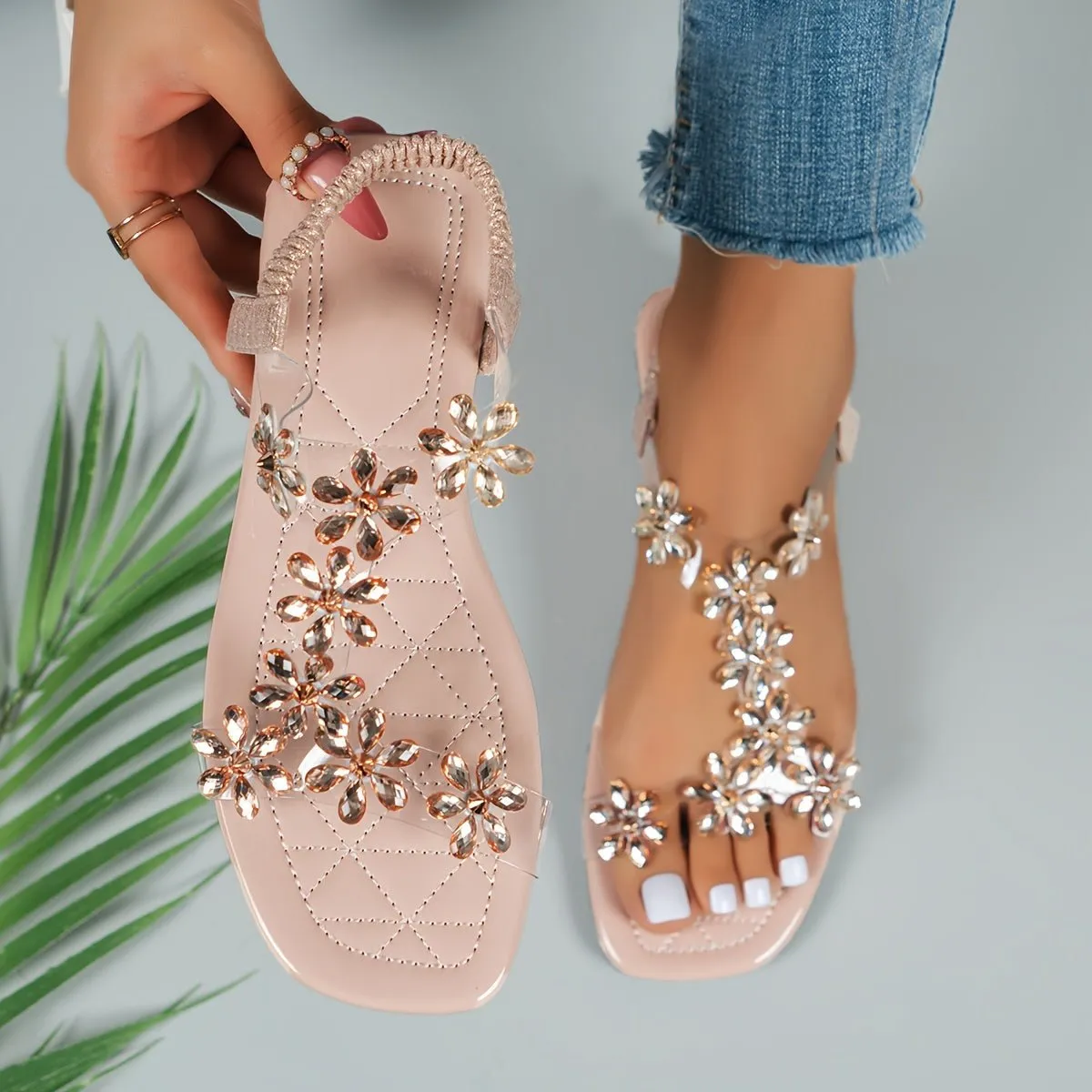 Shine in Style with Rhinestone Butterfly Flat Sandals for Women