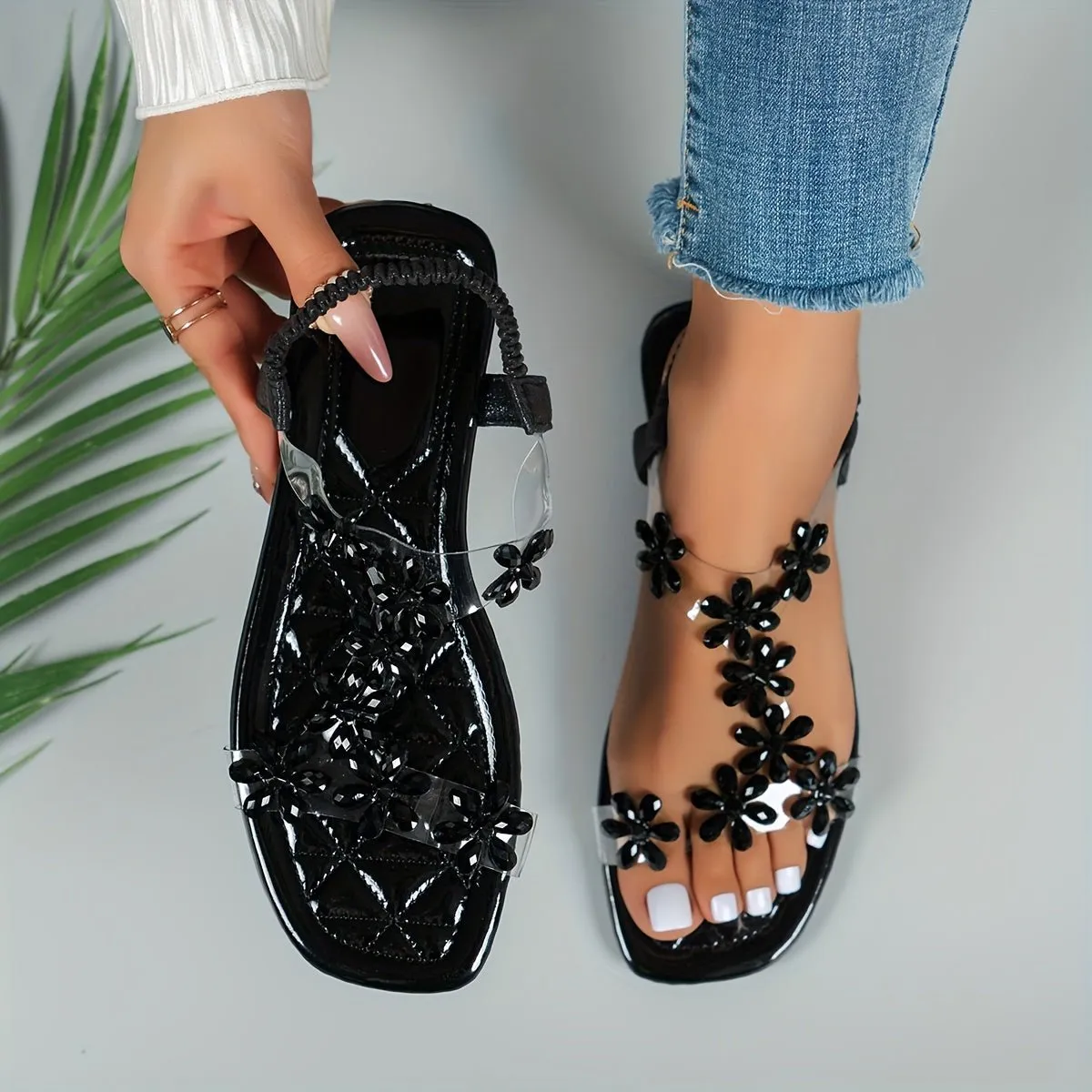 Shine in Style with Rhinestone Butterfly Flat Sandals for Women