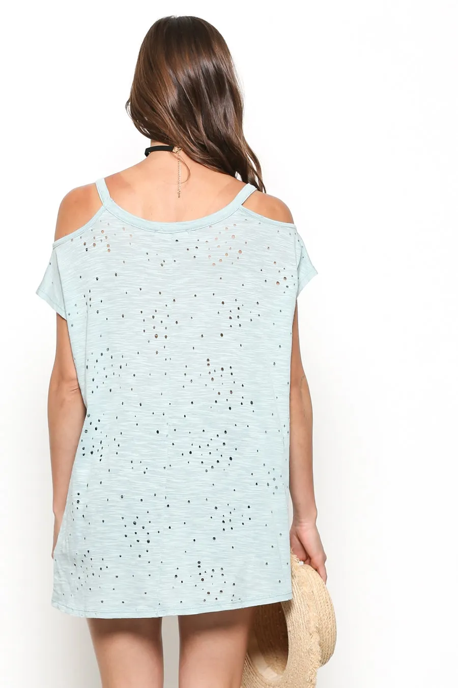 Short sleeve cold shoulders top with punched modal fabric