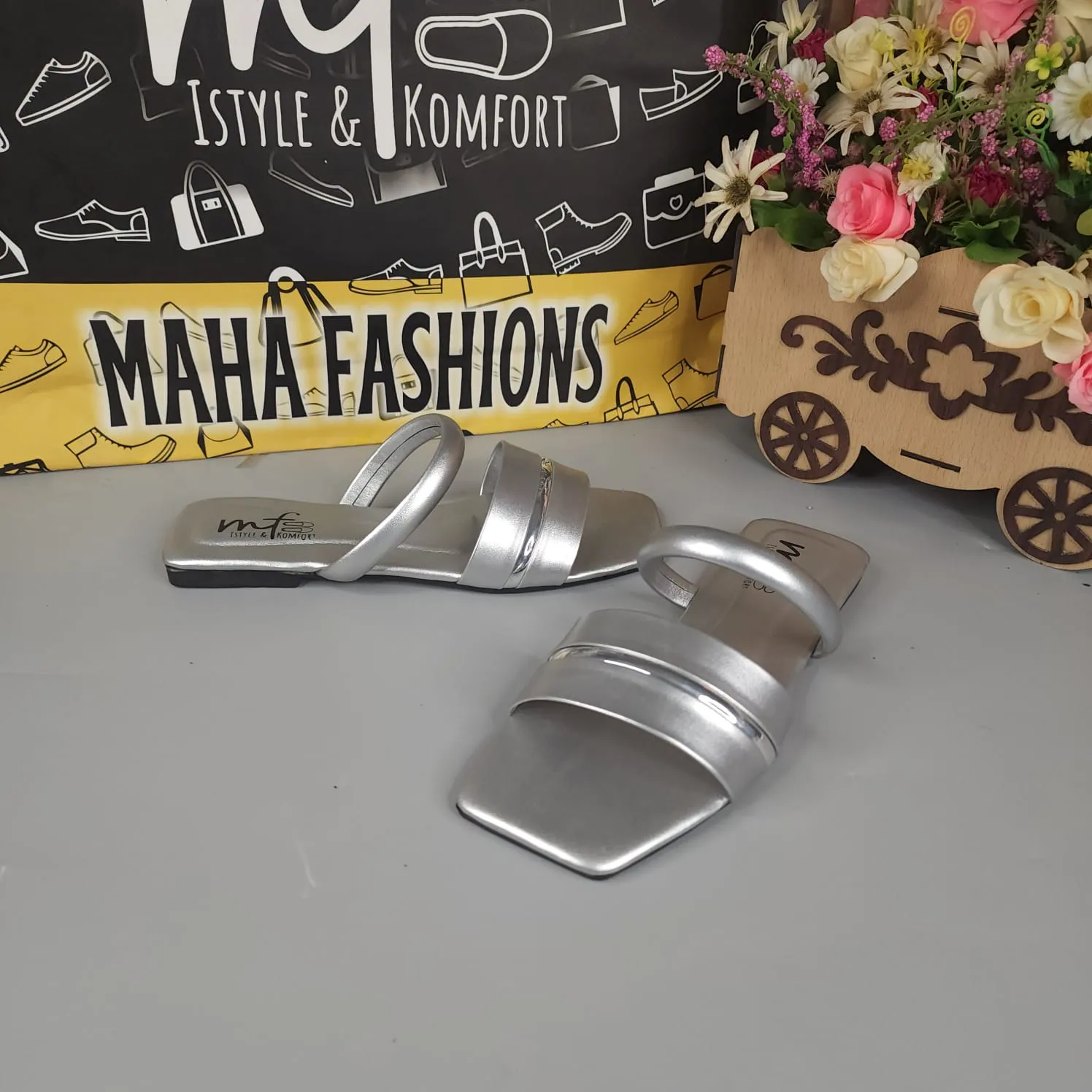 Silver Flat Slippers