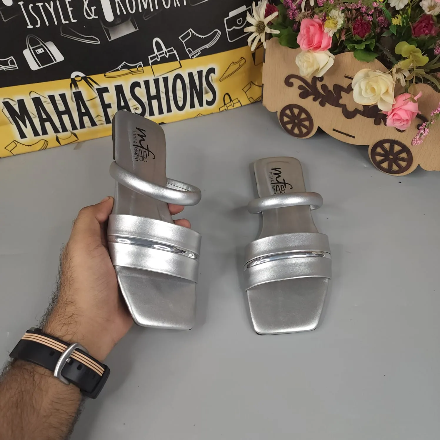 Silver Flat Slippers