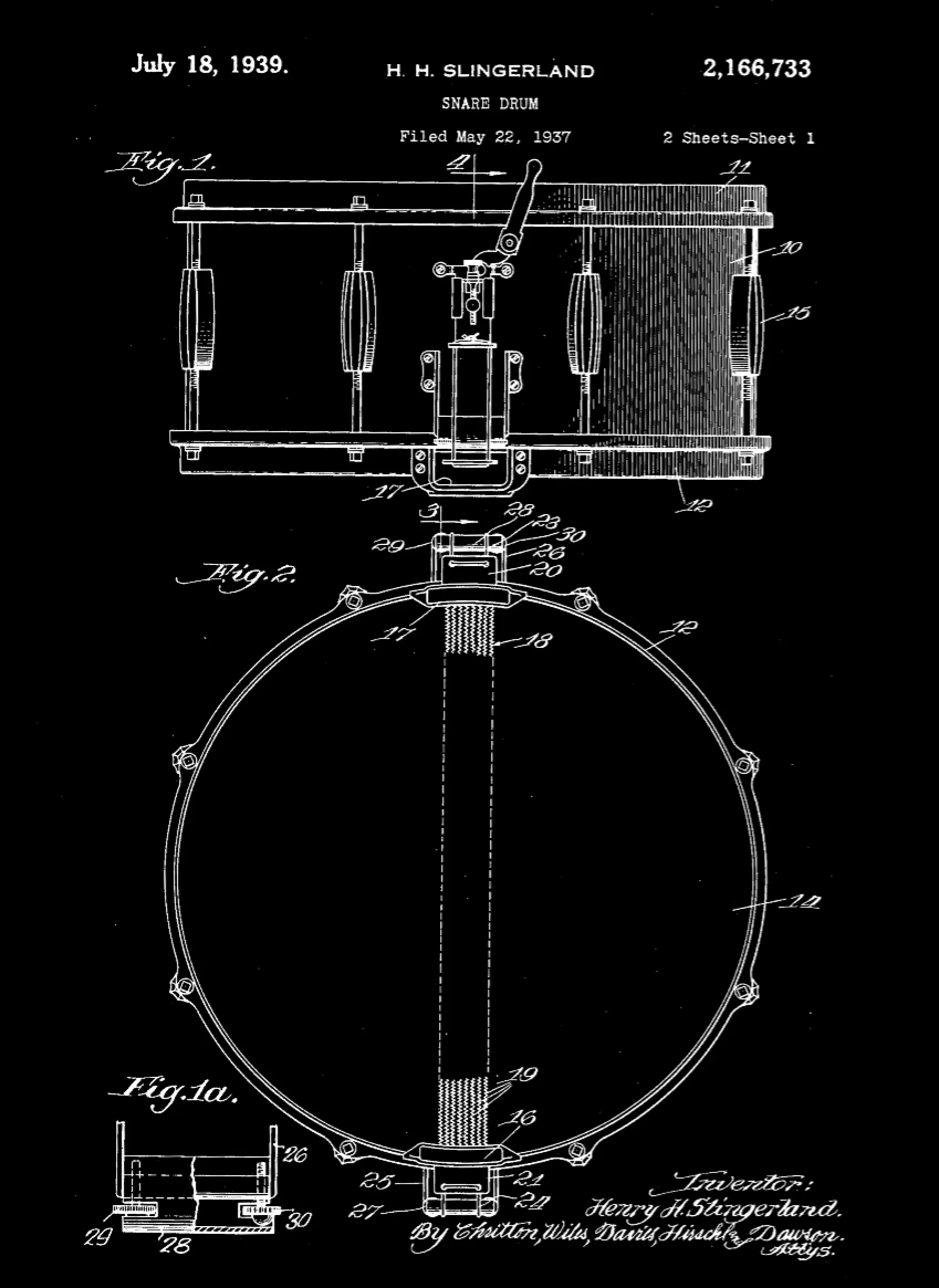 Snare Drum Patent Print Art on Canvas