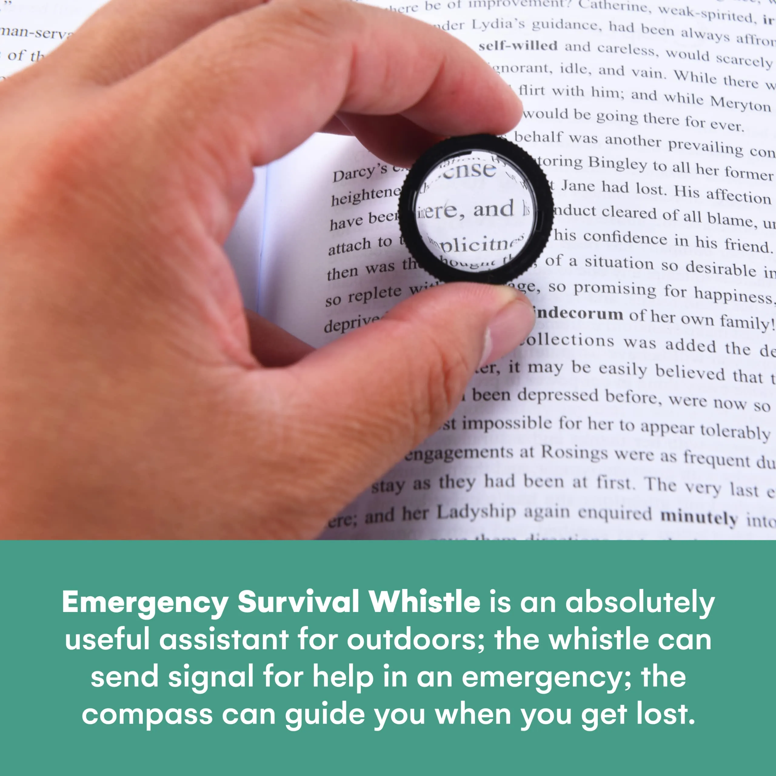 Survival Whistle With Compass, Thermometer, Reflective Mirror, And Sealed