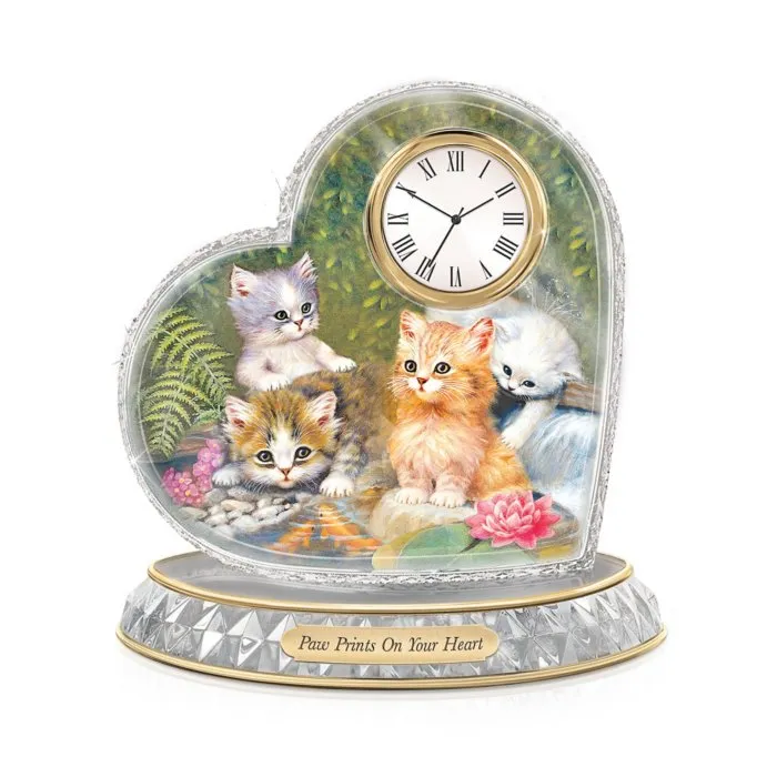 The Bradford Exchange "Paw Prints On Your Heart" Glass Art Clock by Jürgen Scholz 4.5-inches