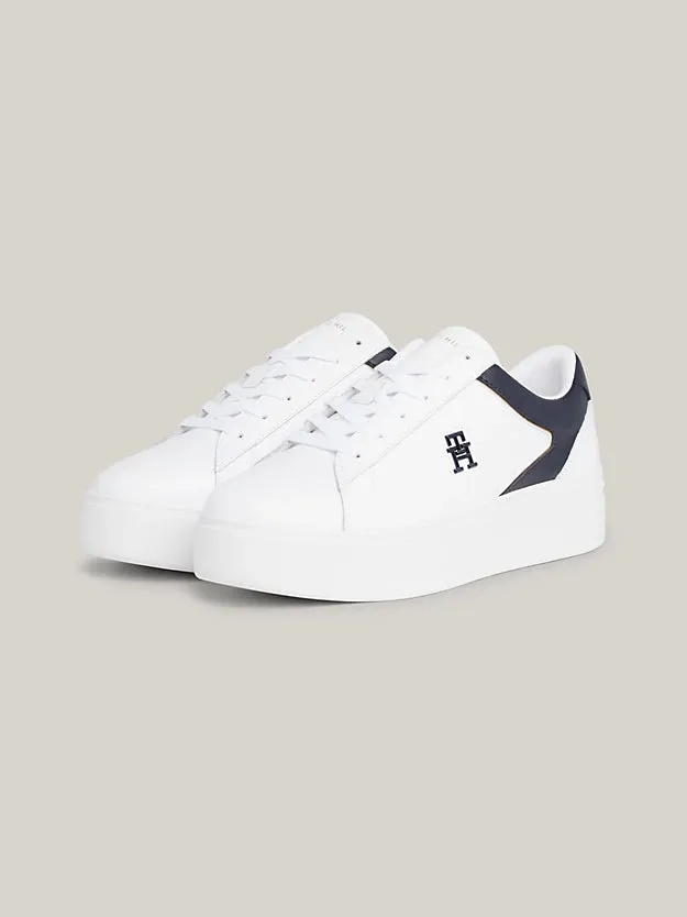 TOMMY HILFIGER Leather Platform Trainer White/Navy