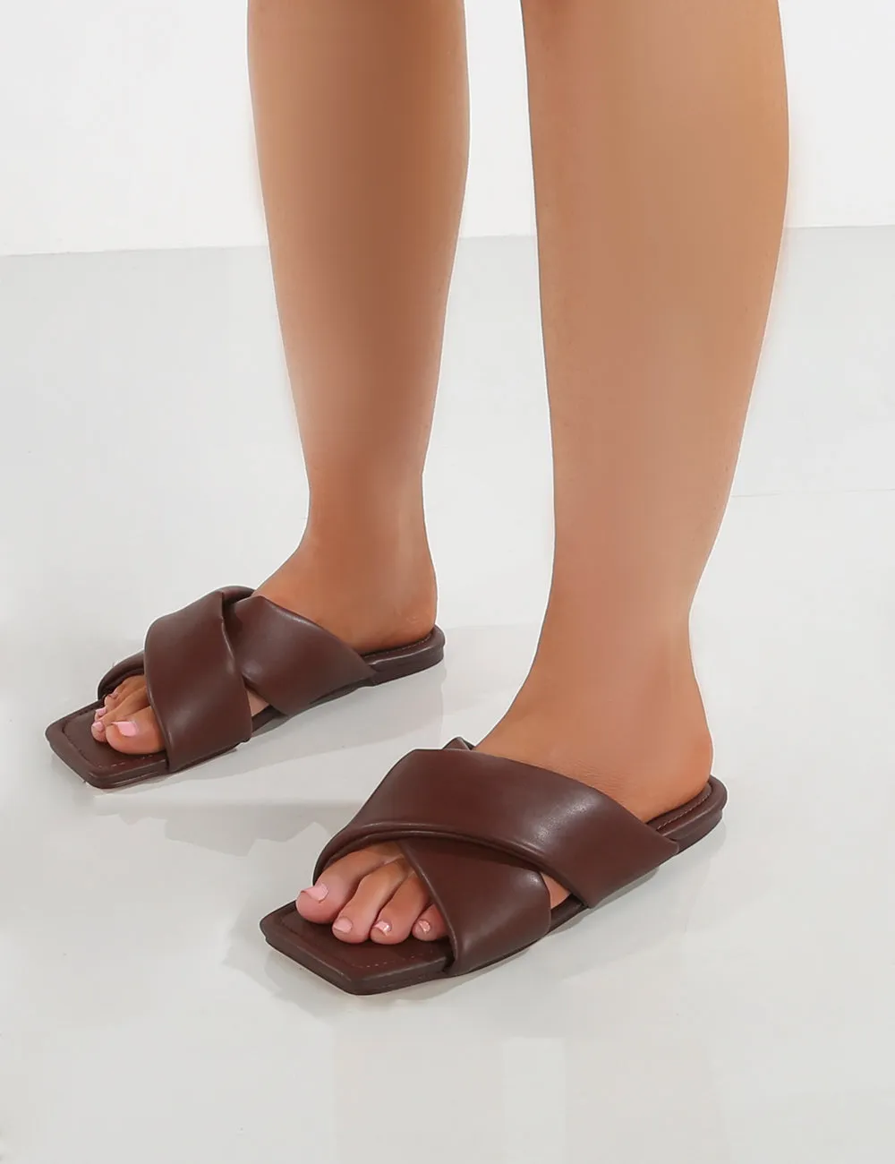 Tropicana Choc PU Cross Over Slider Sandals