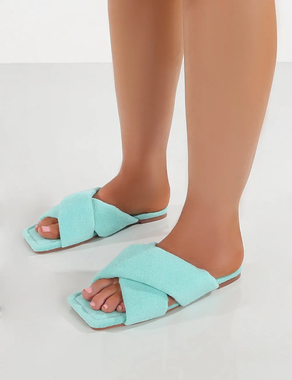 Tropicana Turquoise PU Cross Over Slider Sandals