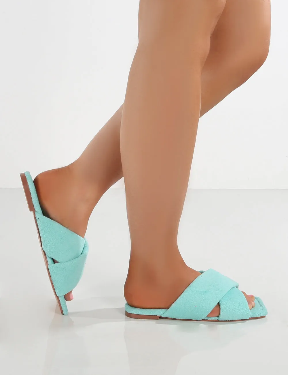 Tropicana Turquoise PU Cross Over Slider Sandals